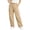 Khaki, variant on Womens Solid Color Straight Leg Cargo Pants Multi Layer Side Utility Patch Pockets Full Elastic High Rise Waist Soft Sturdy Twill Woven Fabric Loose Athletic Fit Casual Trousers
