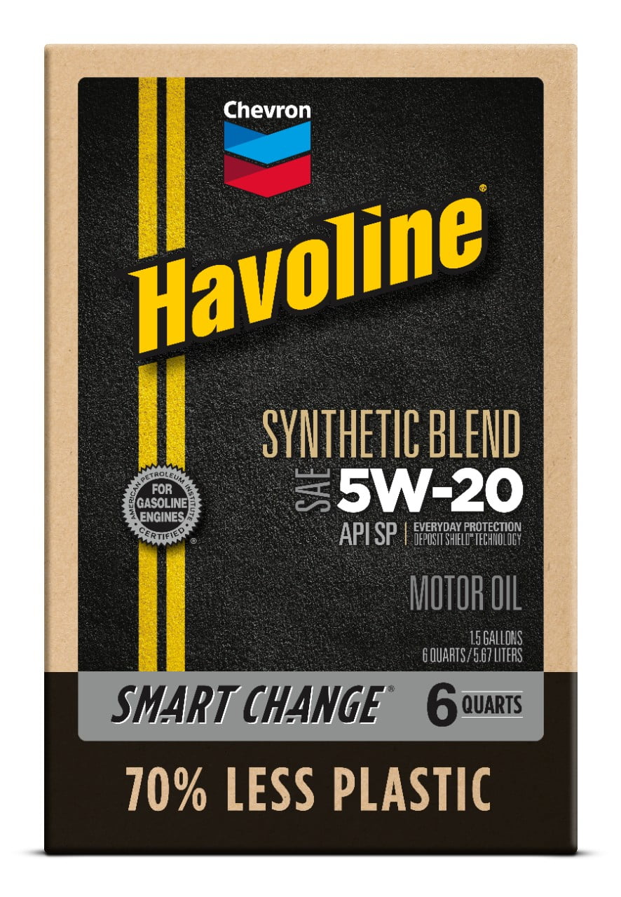 Chevron Havoline Synthetic Blend Motor Oil 5W-20, 6 Quart, Smart Change Box Case (2-Pack)