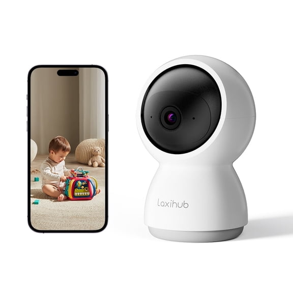 Laxihub Indoor Cam 2K 3MP Security Camera - Pet/Dog Cam Baby Monitor 360°PTZ, 24/7 Recording Clear Night Vision AI Motion Tracking Works with Alexa