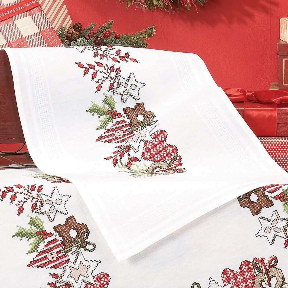 Village Linens™ Scandinavian Ornaments Table Runner Stamped Cross