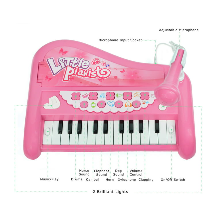 My Piano Musical Set Kids Toy Pink Ages 3+ Microphone 24 Songs