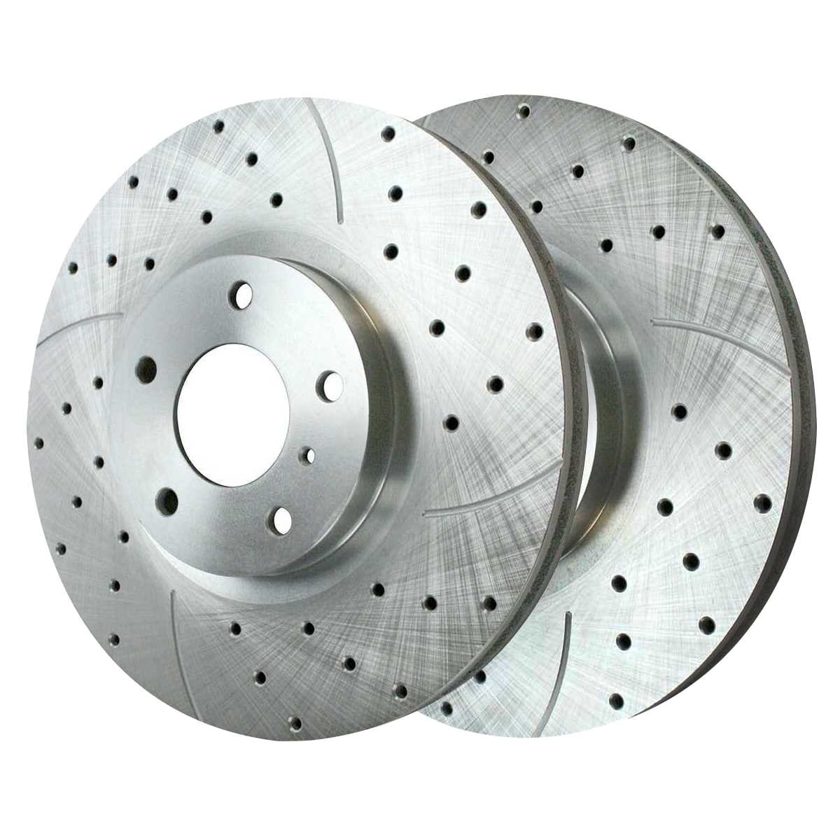 AutoShack Front Drilled Slotted Brake Rotors Silver and Ceramic