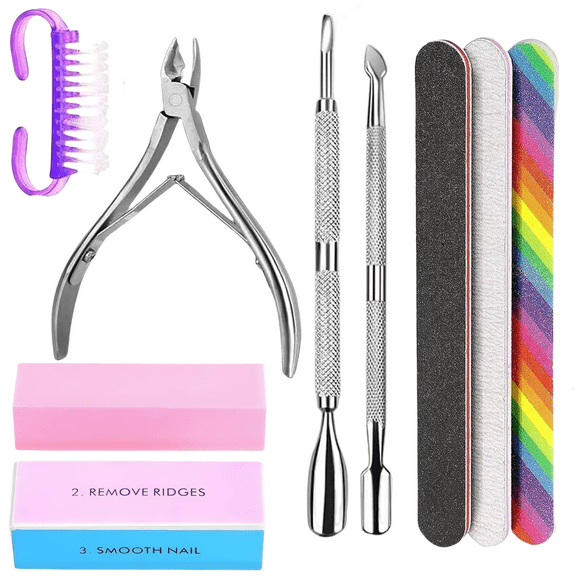 ODDPC Cuticle Pusher,Nail file ,Nail Brush for cleaning fingernails-Pink