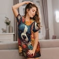thumbnail image 3 of Balery Cute Colorful Flower French Bulldog Camisón de manga corta con cuello redondo para mujer, cómodo y elegante., 3 of 6