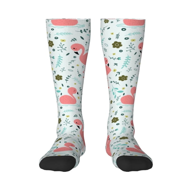 Fotbe Cute Flamingo Calcetas Divertidas Estampadas para Hombre y Mujer, Calcetas de Algodón hasta la Rodilla para Caminar, Correr, Enfermería y Embarazo