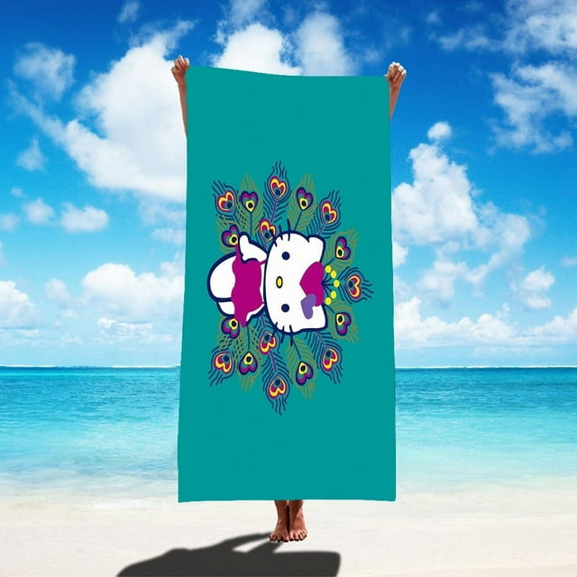 Serviette de Plage Sanrio Hello Kitty Style Dessin Animé en Microfibre Grande Serviette de Plage Serviette de Bain Serviette Carrée Multifonctionnelle Serviette de Plage