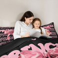 thumbnail image 4 of spefrowx Watercolor Bow King Bedding for Teens, Black Pink Princess Lettering King Bed in a Bag, Black Reversible, 7pcs, 4 of 6