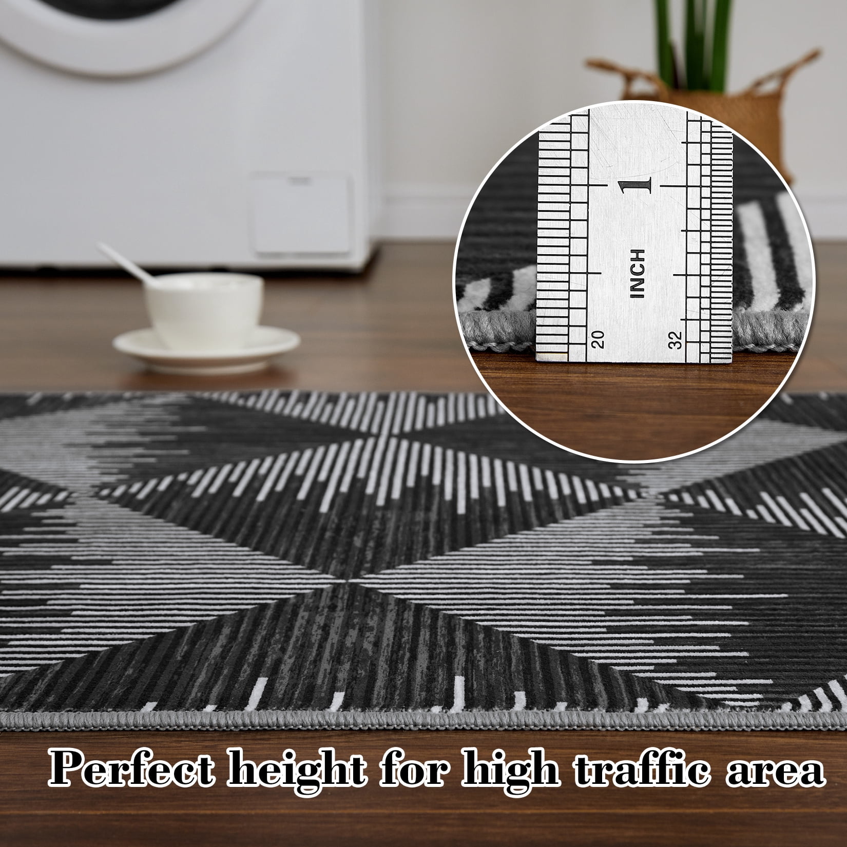 10x13 Washable Area Rugs for Living Room Non Slip Low Pile Modern Geometric Farmhouse Dining Room Carpets for Bedroom Dorm Black