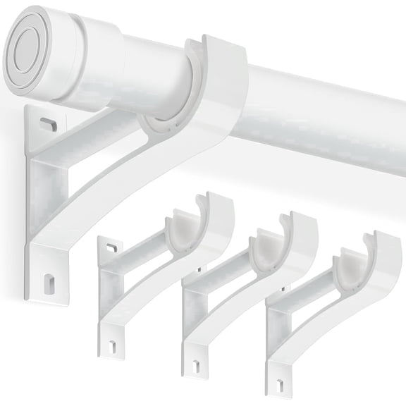 KOLAKO Curtain Rod Brackets, White Heavy Duty Single Rod Holders Hooks for 1 inch Drapery Poles, 4 Pack