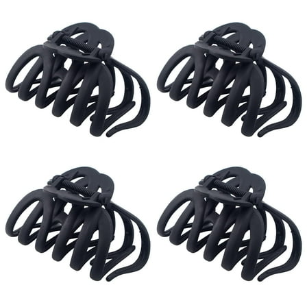 4 Pieces 3.5'' Large Octopus Claw Clips for Thick Long Hair, Big Hair Clips for Women, Strong Hold Hair Claw Clips, Matte Nonslip Jaw Hair Clips (Black)