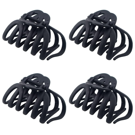 4 Pieces 3.5'' Large Octopus Claw Clips for Thick Long Hair, Big Hair Clips for Women, Strong Hold Hair Claw Clips, Matte Nonslip Jaw Hair Clips (Black)