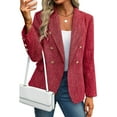 thumbnail image 3 of Stichou 2025 Fall Women's Tweed Plaid Blazer Jacket - Fully Lined Fashion Business Casual Lapel Elegant Coat with Pockets Red 2XL, 3 of 6