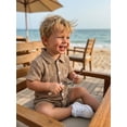 thumbnail image 6 of BemeyourBBs Newborn Baby Boy Shirt Romper Summer Clothes Lapel Neck Short Sleeve Button Down Front Jacquard Bodysuit Jumpsuit One Piece Outfits, 6 of 9