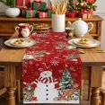 thumbnail image 4 of Winter Snowman Cotton Linen Table Runner Christmas Tree Leaves Elk Flower Red Dining Table Runners for Home Decor Party Dining Room Restaurant Kitchen Party 13" x 120", 4 of 9