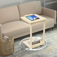 thumbnail image 3 of Modern C Shaped Table with Wheels, 2 Tier Small End Table Side Table for Couch Reading Desk with Storage Adjustable Desktop for Living Room Bedroom (Wood), 3 of 9