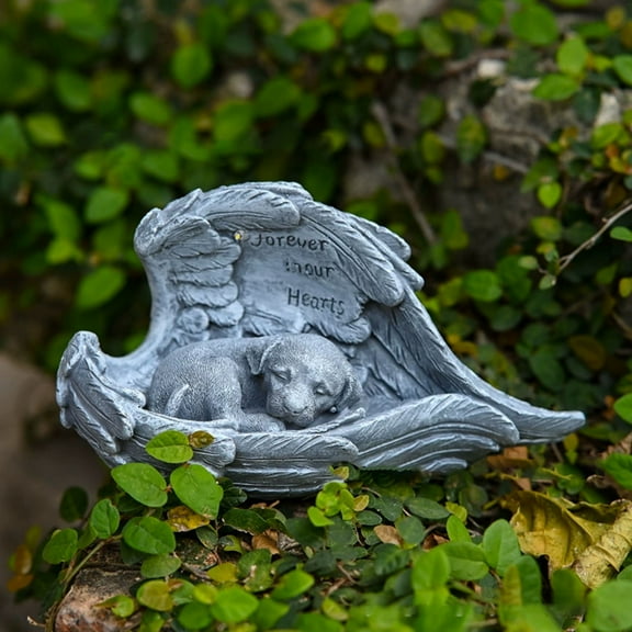 Eespoir Solar-Powered Angel Wi-ngs Pet Memorial Ornament, Dog Pet Commemorative Tombstone,Cute Dog Memorial Stone, for Patio, Balcony, Backyard Decor
