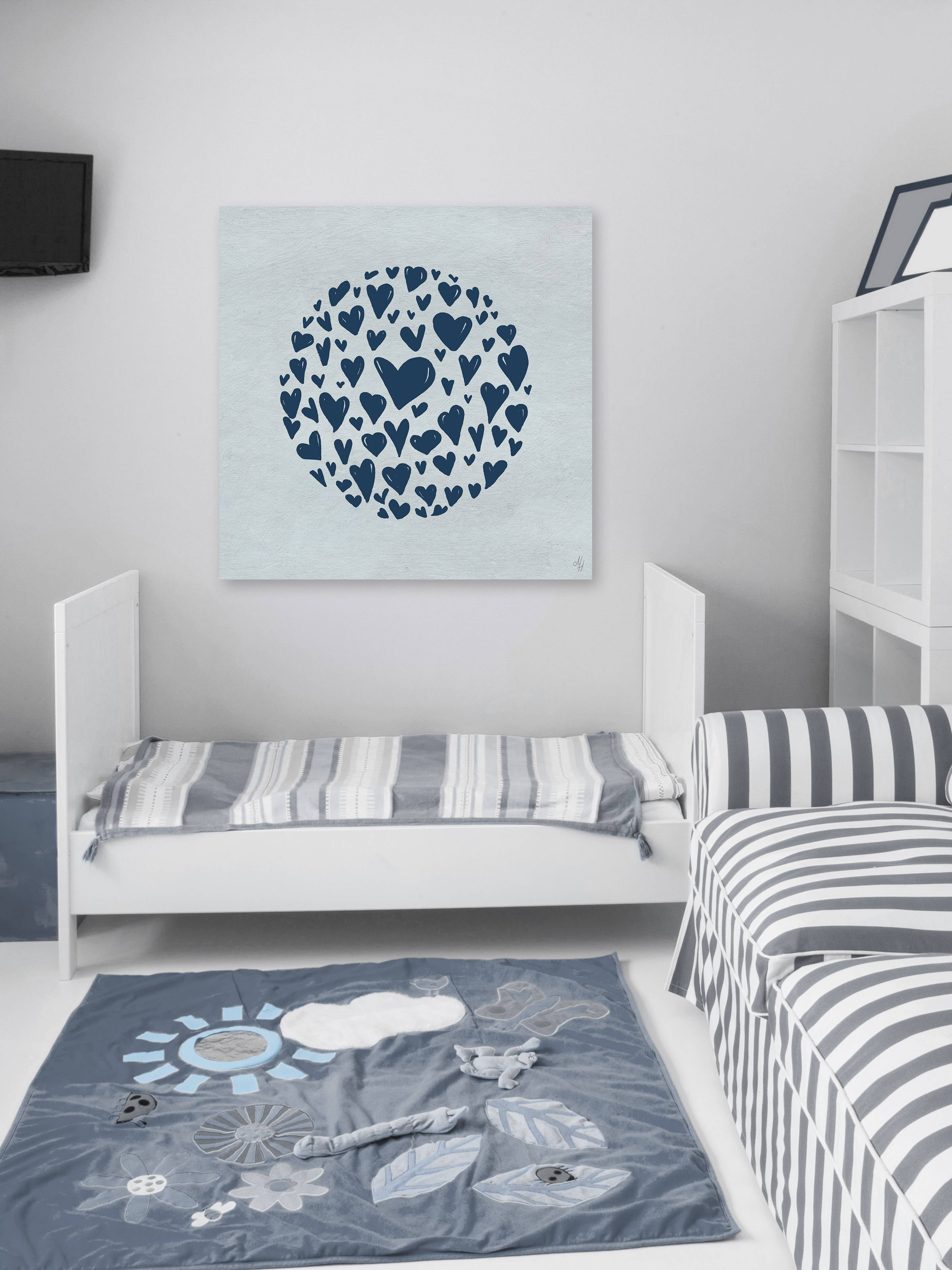 Marmont Hill Blue Circle Hearts Canvas Wall Art