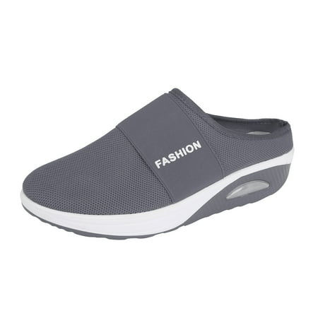 ZPYESWOW Women s Fashion Sneakers with Arch Support Knit Casual Comfort Outdoor Walking Air Cushion Slip on Orthopedic Walking Shoes Dark Gray 4.5