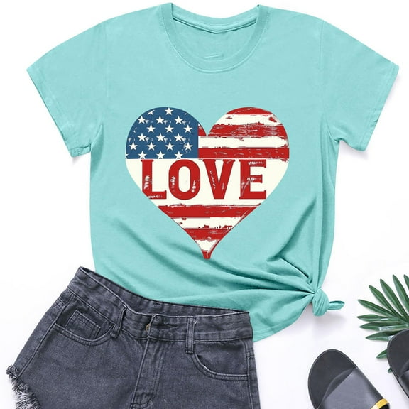BRGZLK Toddler American Flag Cotton T-Shirt Kids Independence Day Patriotic Short Sleeve Tops Boys Girls Cute Round Neck Summer Top Blue 3-4 Years