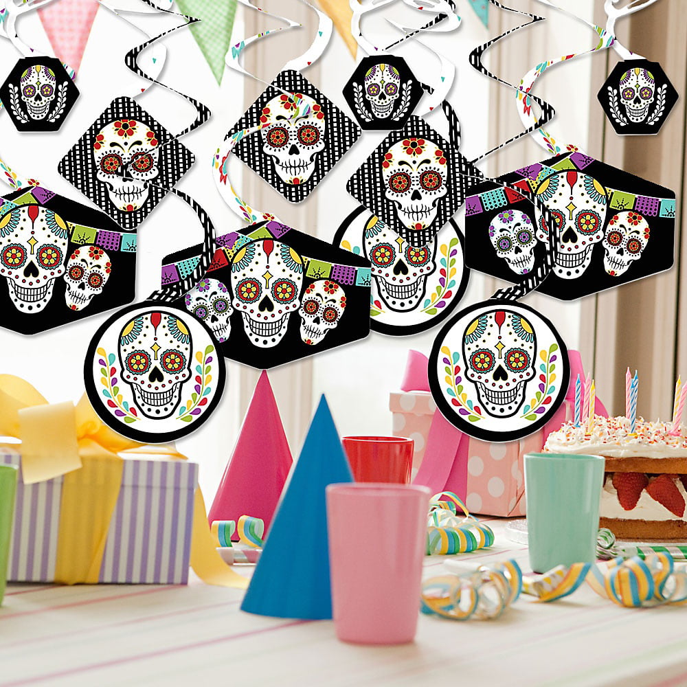 30 DAY OF THE DEAD SWIRLS HALLOWEEN MEXICAN FIESTA HANGING PARTY DECORATIONS 