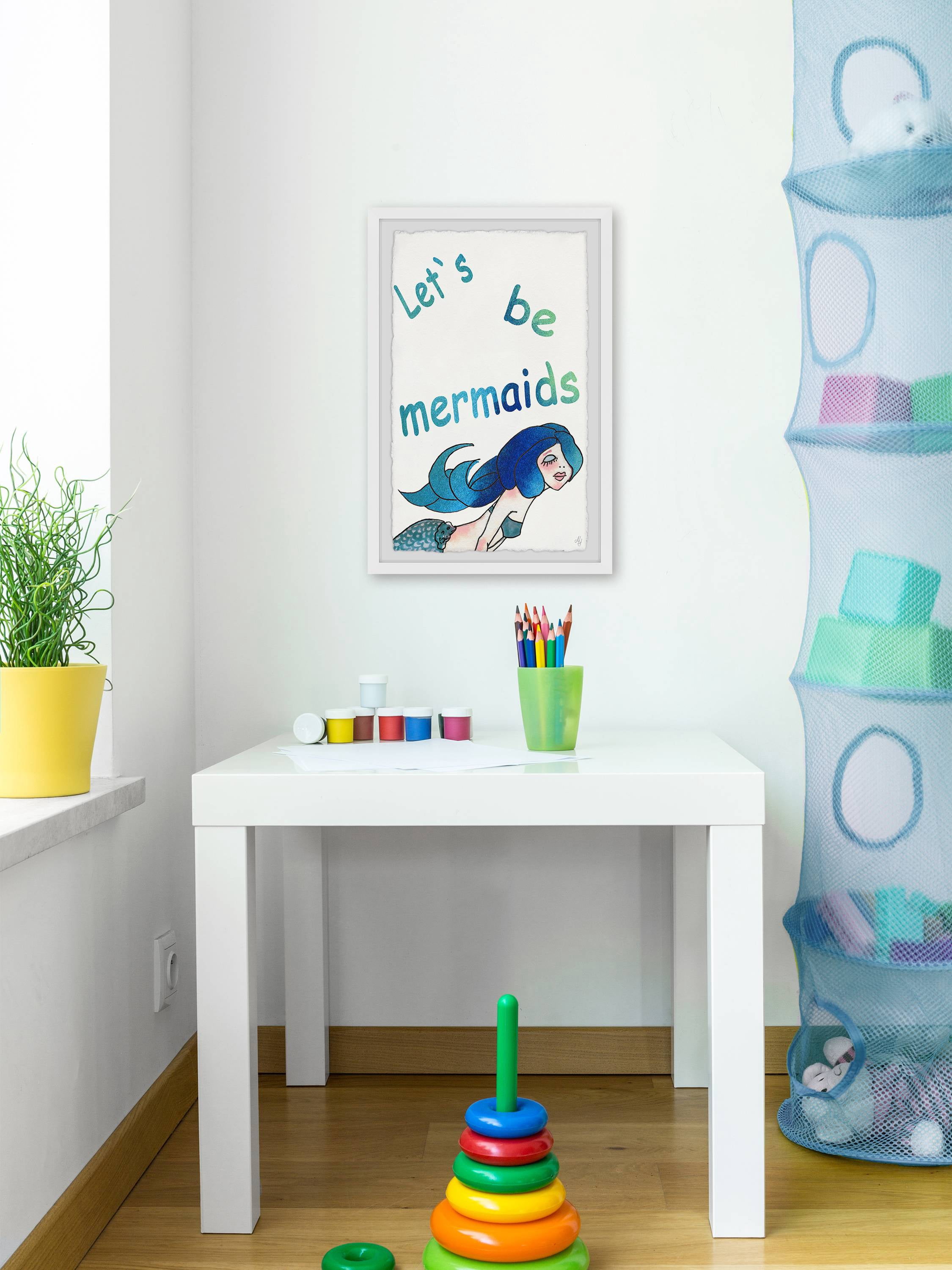 Marmont Hill Let's Be Blue Mermaids Framed Wall Art