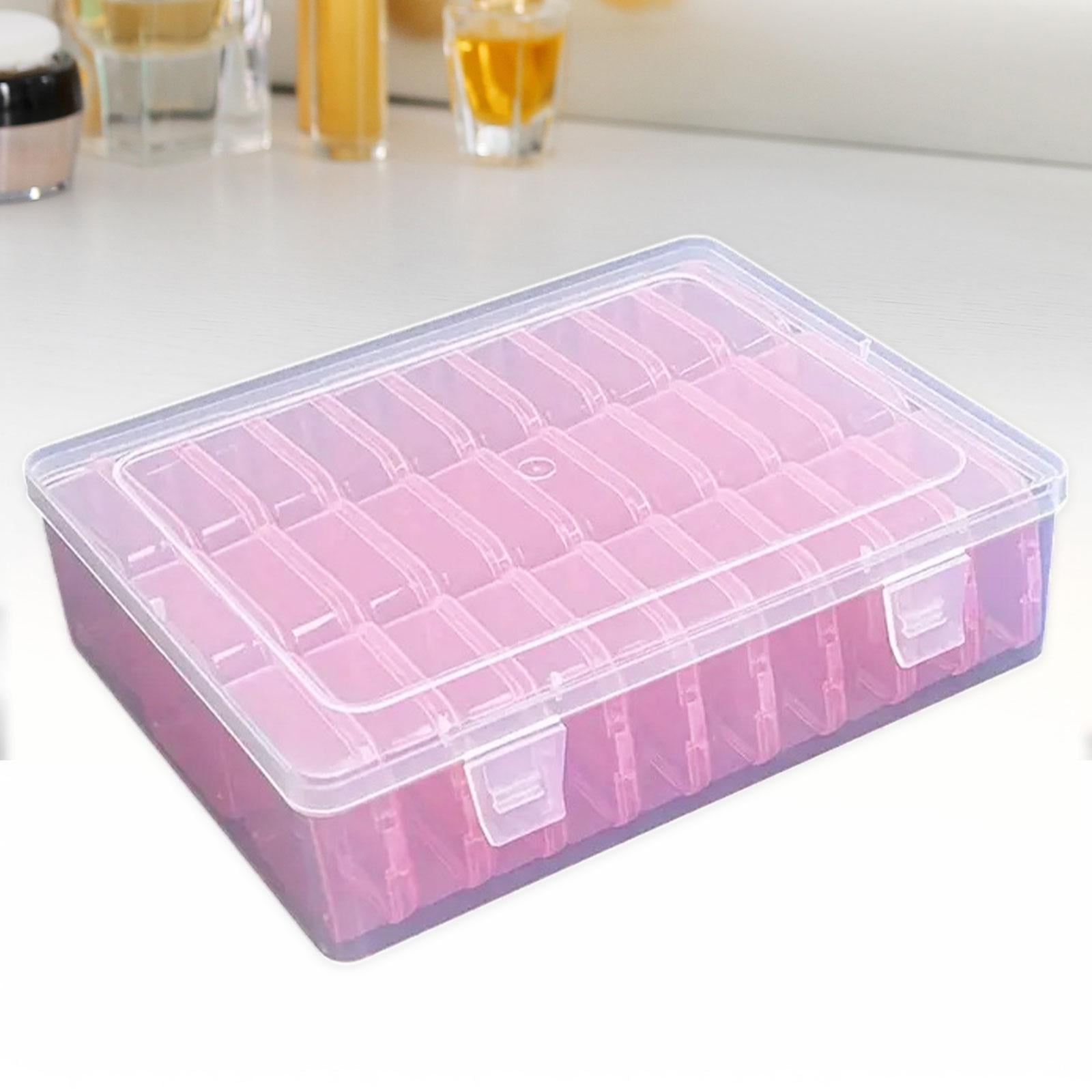 QccHieUs Clear Jewelry Organizer Box Beads Container Portable 30 Grids with Lid Cover for Pink