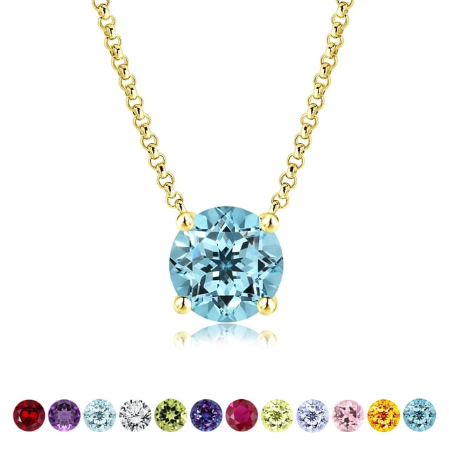 JeenMata Hermoso Collar con Colgante de Solitario con Piedra Natal de Diciembre de Corte Redondo de 1 Quilate - Topacio Azul Chapado en Oro Amarillo de 18 Quilates, Mujer, Adulto