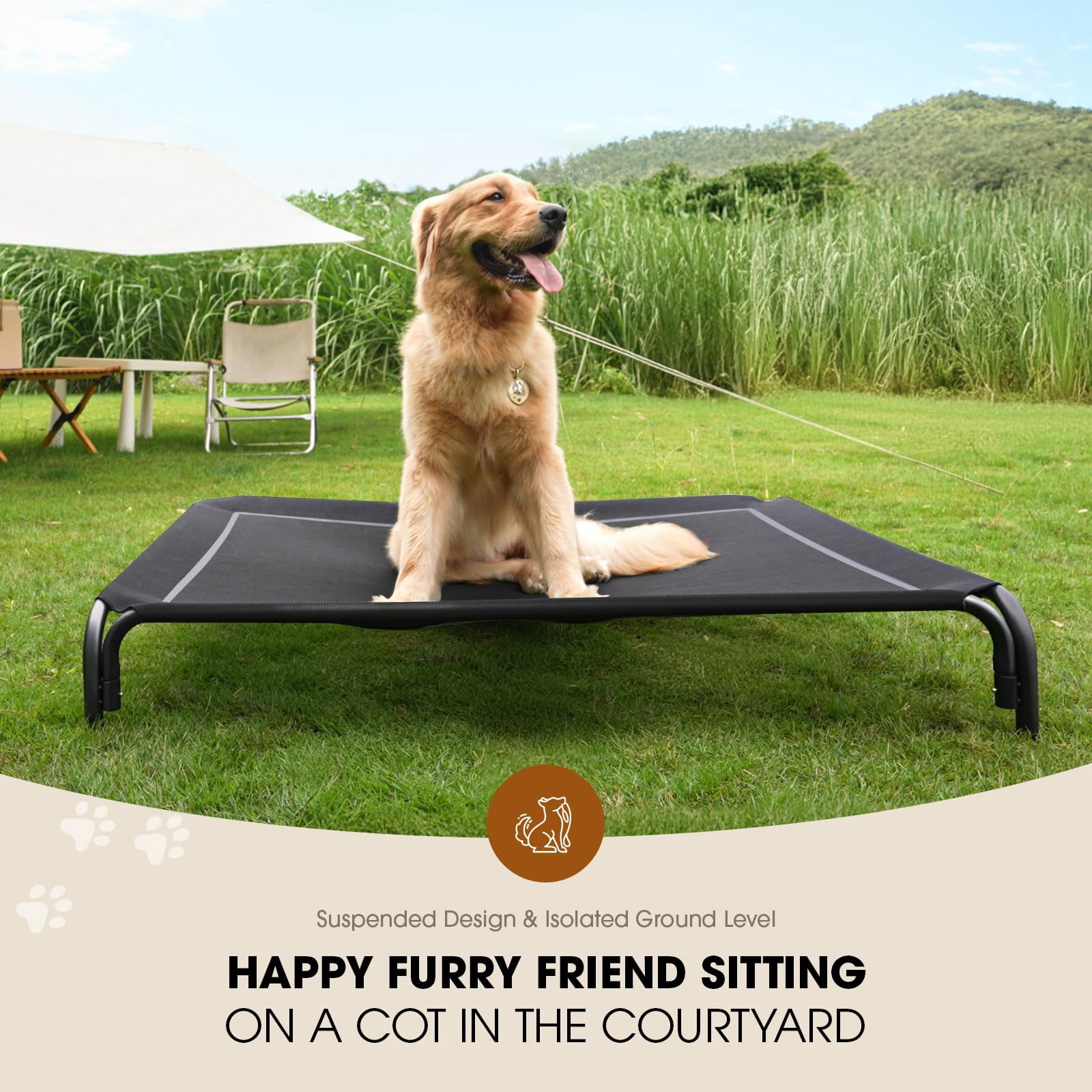 Elevated Dog Bed  Raised Outdoor For Medium Sized Portable Pet With Breathable & Washable Mesh Indoor Hammock Skid-resistant Feet.