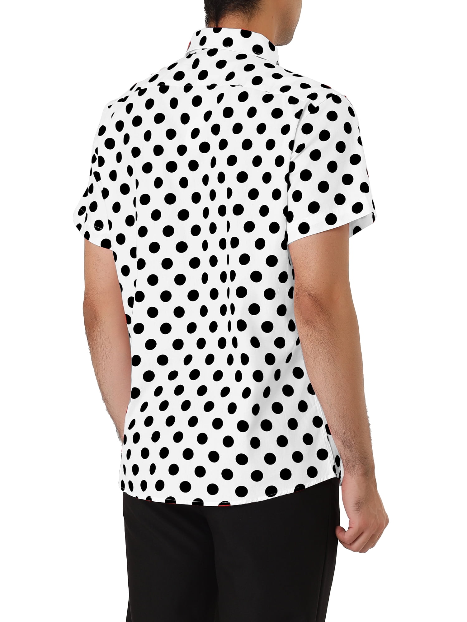 Unique Bargains Men's Button Down Short Sleeves Cotton Polka Dots Shirt XXL (US 50) Black and White