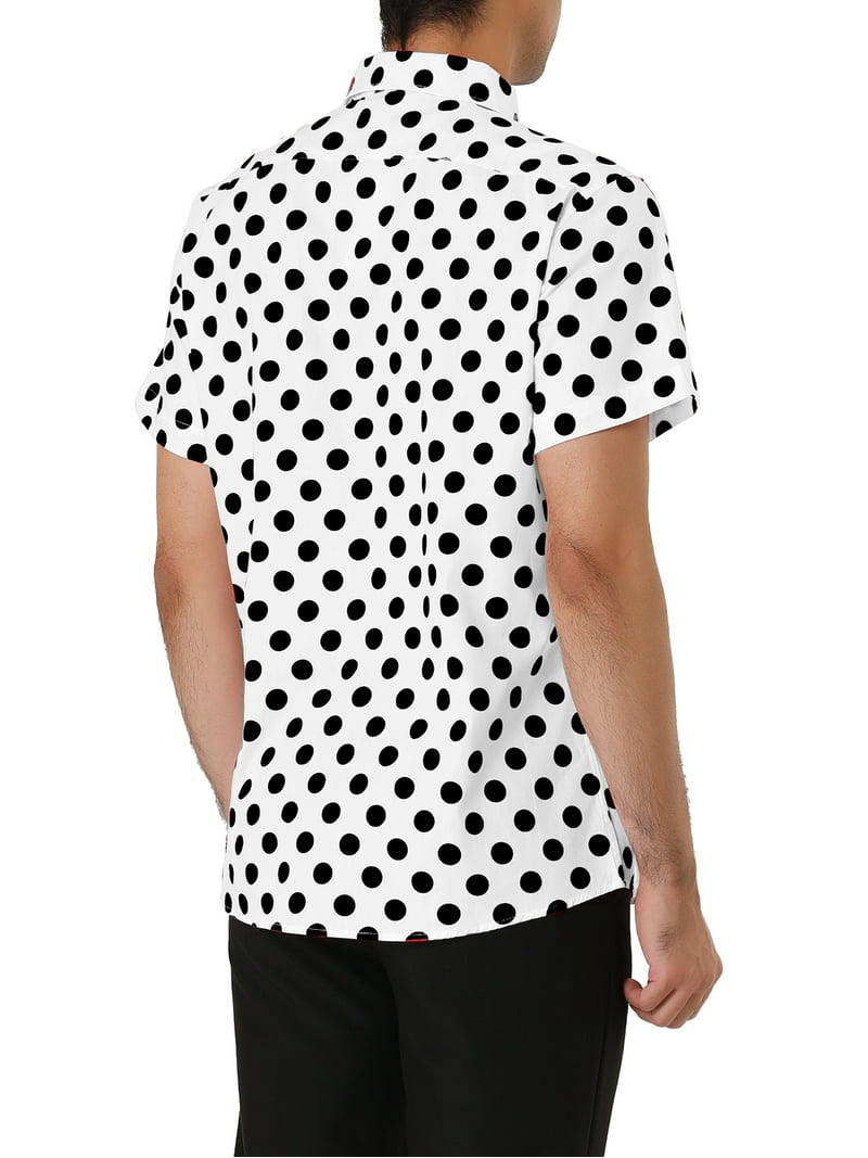 Unique Bargains Men's Button Down Short Sleeves Cotton Polka Dots