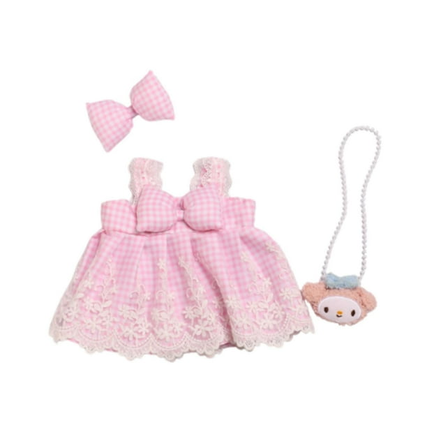 Vestido de princesa para muñecas con accesorios para el cabello, disfraz de muñeca para niñas, accesorios de ropa, falda a cuadros para muñecas, se ad rosa