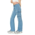 thumbnail image 2 of KHAKI & BLUE Women's Low Rise Flared Leg Cargo Jeans Wih Side Cargo Flap Pockets And Ring Detail, 2 of 7