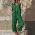 thumbnail image 2 of Sentmoon Linen Overalls Sleeveless Travel Outfits for Women Solid Color Button Down Regular Fit Rompers for Women 2026 Summer for Travel and Holiday S-2XL, 2 of 9