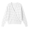 thumbnail image 4 of Pullover Sweaters for Women V Neck Solid Color Hollow Out Knit Long Sleeve Autumn Winter Shirt Sweater Tops, 4 of 4