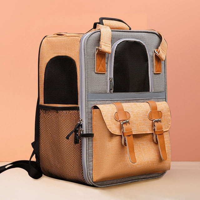 Large Capacity Pet Backpack for Cats & Small Dogs, Ventilated Travel Carrier with Reflective Strip, Foldable Design, 32x22x42cm