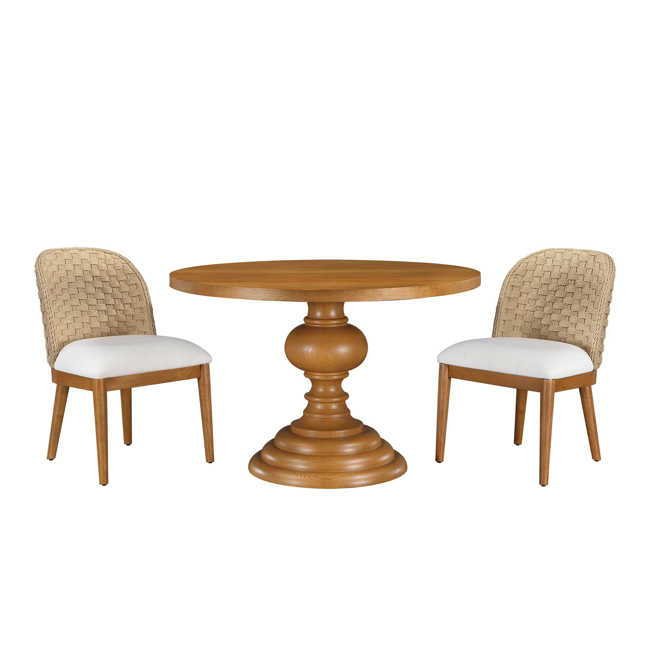 My Texas House Perry Round Dining Table with Warm Brown Finish and Pedestal Base