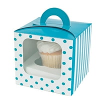 Fun Express - Turquoise Polka Dot Cupcake Box W/handle - Party Supplies - Containers & Boxes - Paper Boxes - 12 Pieces