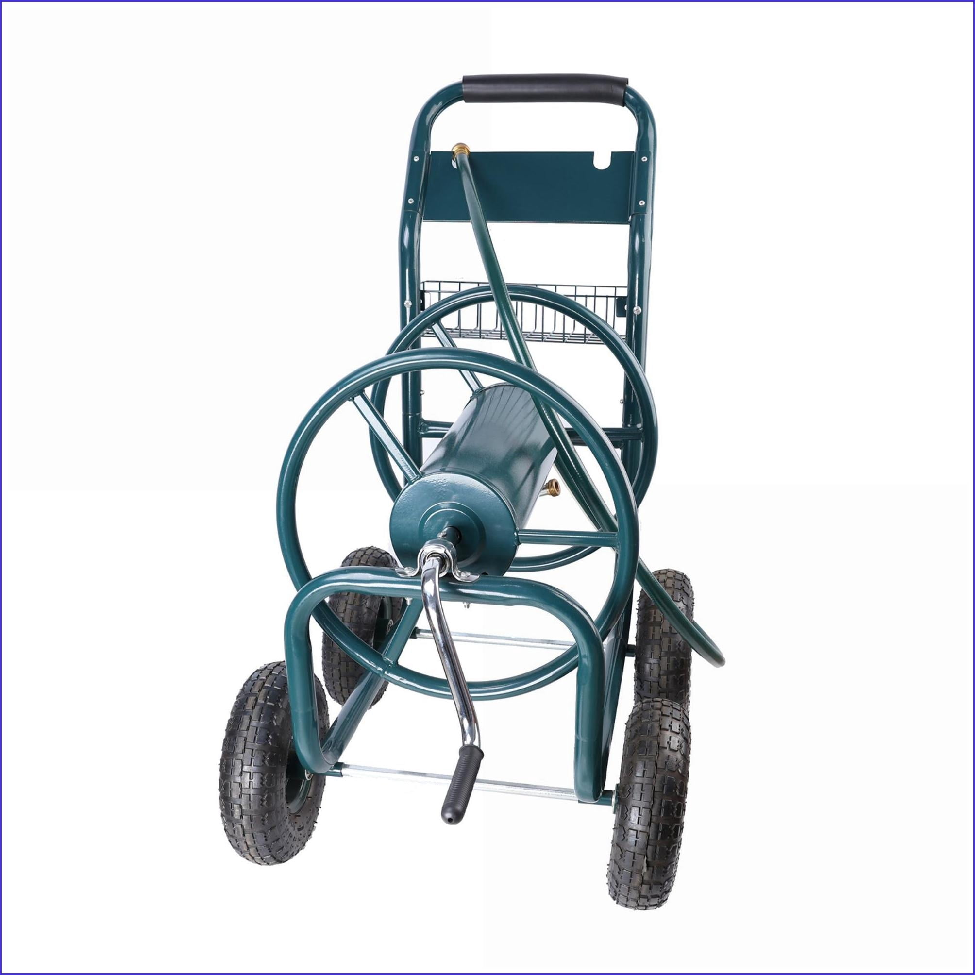 Garden Hose Reel Cart | 4-Wheel Portable Heavy Duty | For Garden Lawn Backyard | Sage Green | ABS+Rubber+Steel (Q235)