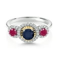 thumbnail image 2 of Gem Stone King 0.87 Ct Round Blue Sapphire Red Ruby 925 Silver and 10K Yellow Gold 3 Stone Women's Lab Grown Diamond Ring (Size 9), 2 of 3