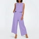 thumbnail image 3 of Conjunto de dos piezas de lino de color liso para mujer: top corto sin mangas con botones y pantalones de pierna ancha, tejido transpirable para el verano, 3 of 8