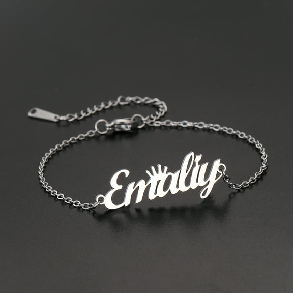Personalized Custom Engrave Name Bracelet Stainless Steel Customized Crown Nameplate Charm Bangle For Women Jewelry Gift