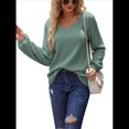 thumbnail image 1 of Blusa de Larga con Cuello en V para Mujer, Estilo Farol, Elegante, Informal, de Punto Acanalado, Corte Holgado, Otoño 2025 Verde L, 1 of 8