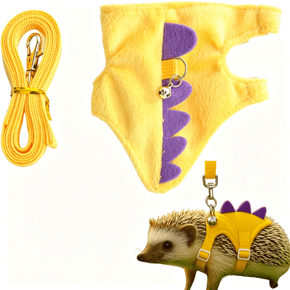 GASTROPOD Adjustable Hedgehog Leash&Harness with Safe Bell,Dinosaur Shaped Harness Leash for Training Playing,Hamster Clothes for Ferret Guinea Pig Hamster,Hedgehog Accessories(Yellow)