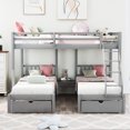 thumbnail image 2 of Solid Wood Triple Bunk Bed, Full Over 2 Twin Bunk Bed with 2 Drawers and Guardrails, 3-in-1 Convertible Bunk Beds for Family, Gray, 2 of 9