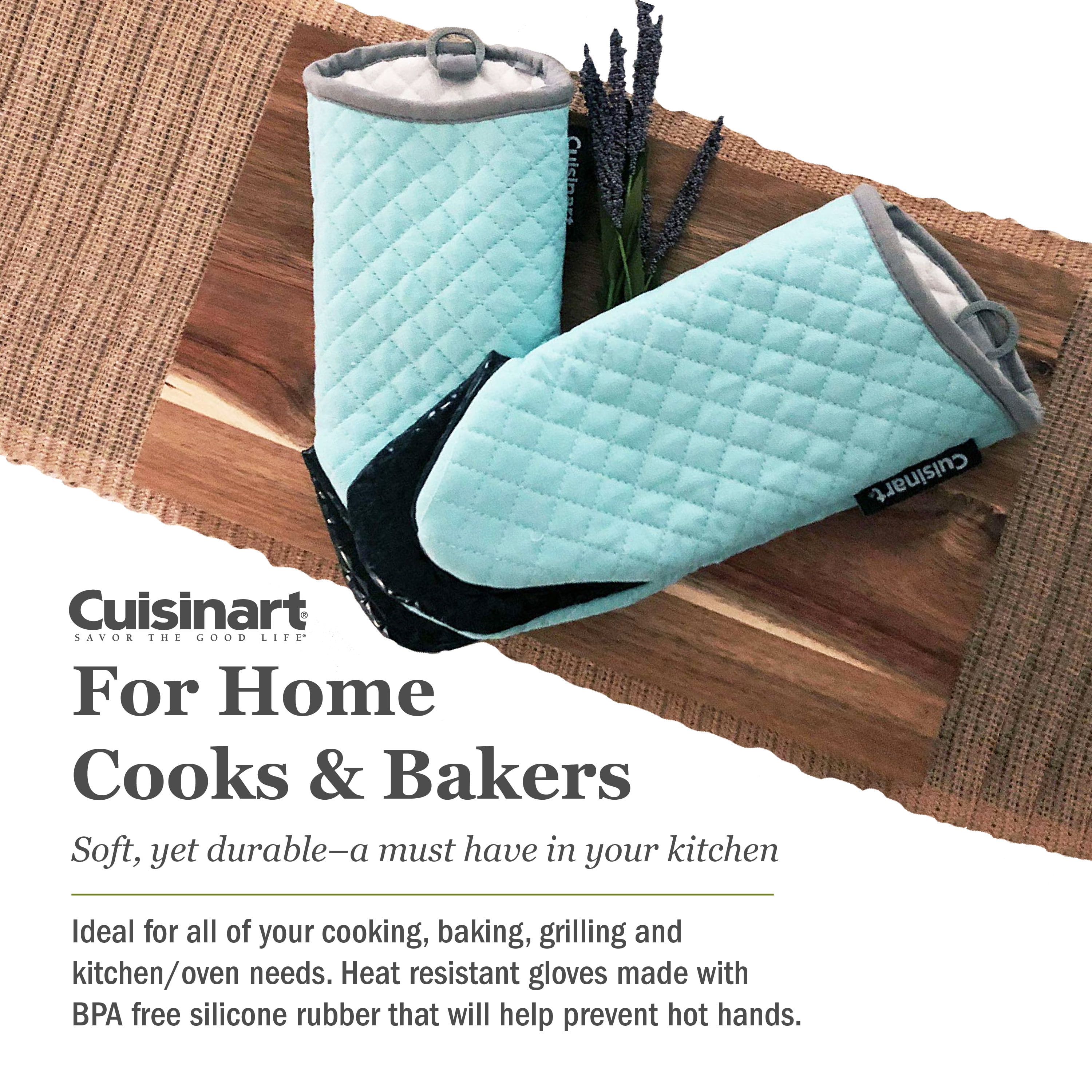 Cuisinart Silicone Oven Mitts, 2 Pack – Heat Resistant To 500 Degrees –  Handle Hot Kitchen Items Safely – Non-Slip Silicone Grip Oven Gloves with  Insulated Deep Pockets and Hanging Loop – Aqua 
