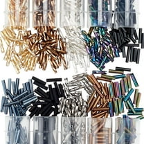 620Pcs 10 Colors Long Tube Seed Bead 9x2mm Glass Bugle Beads Metallic Colours Contorted Loose Spacer Bead Iridescent Beads for Earrings Bracelets Necklaces Jewelry Making DIY Crafting