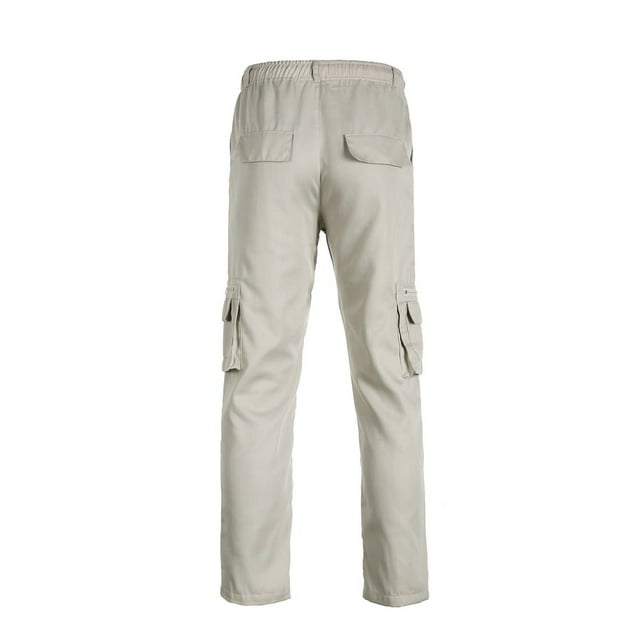 Men‘s Cargo Pants Pure Color Slim Fit Zipper Elastic Pocket Breathable Trousers