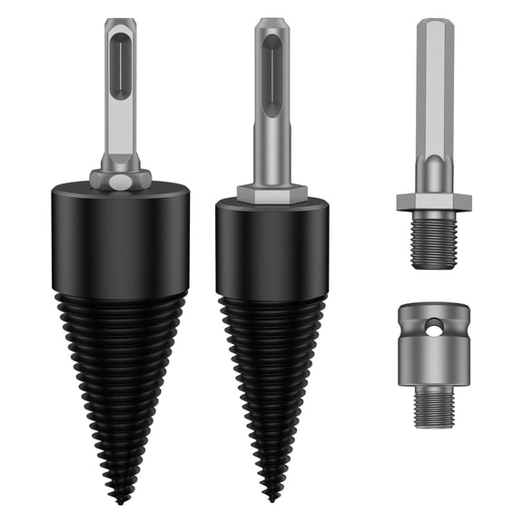 2Pcs Wood Splitter Drill Bit Set 32 mm 42 mm Steel Firewood Log Splitter Efficient Firewood Splitting Drill Bit Screw Cone Wood Splitter with 4 Handles for Soft and Dry Wood