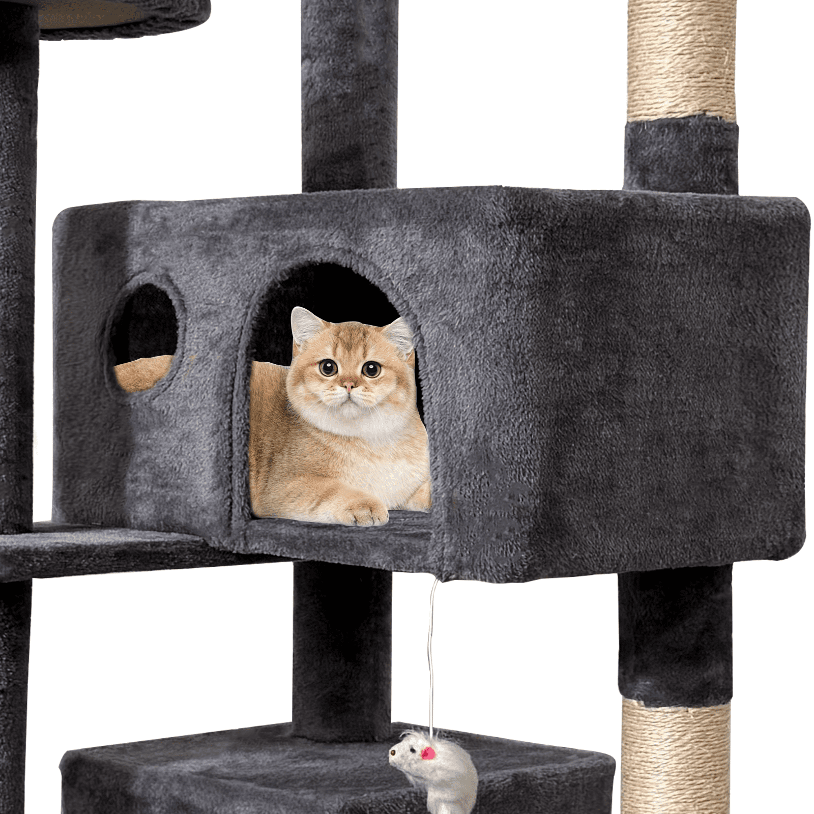 52" Tall Cat Tree Tower with Cat Condos - Large Cat Tree - Cat Tower for Indoor Cats - Play Scratch Hide Climb Activity Furniture with Toy