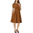 thumbnail image 2 of INSPIRE CHIC Women's Round Neck Short Sleeve Pleated Vintage 1950s Midi Dress XL Brown, 2 of 7